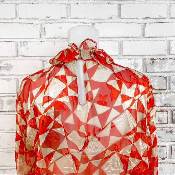 Preen by Thorton Bregazzi Circus Asymmetric Printed Devore Satin Silk Dress L - Picture 12 of 15